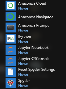 New items in the start menu